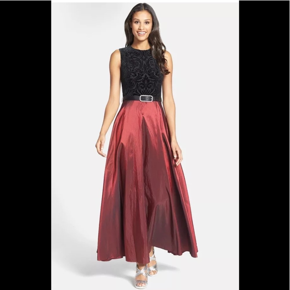 Patra velvet and taffeta formal gown.